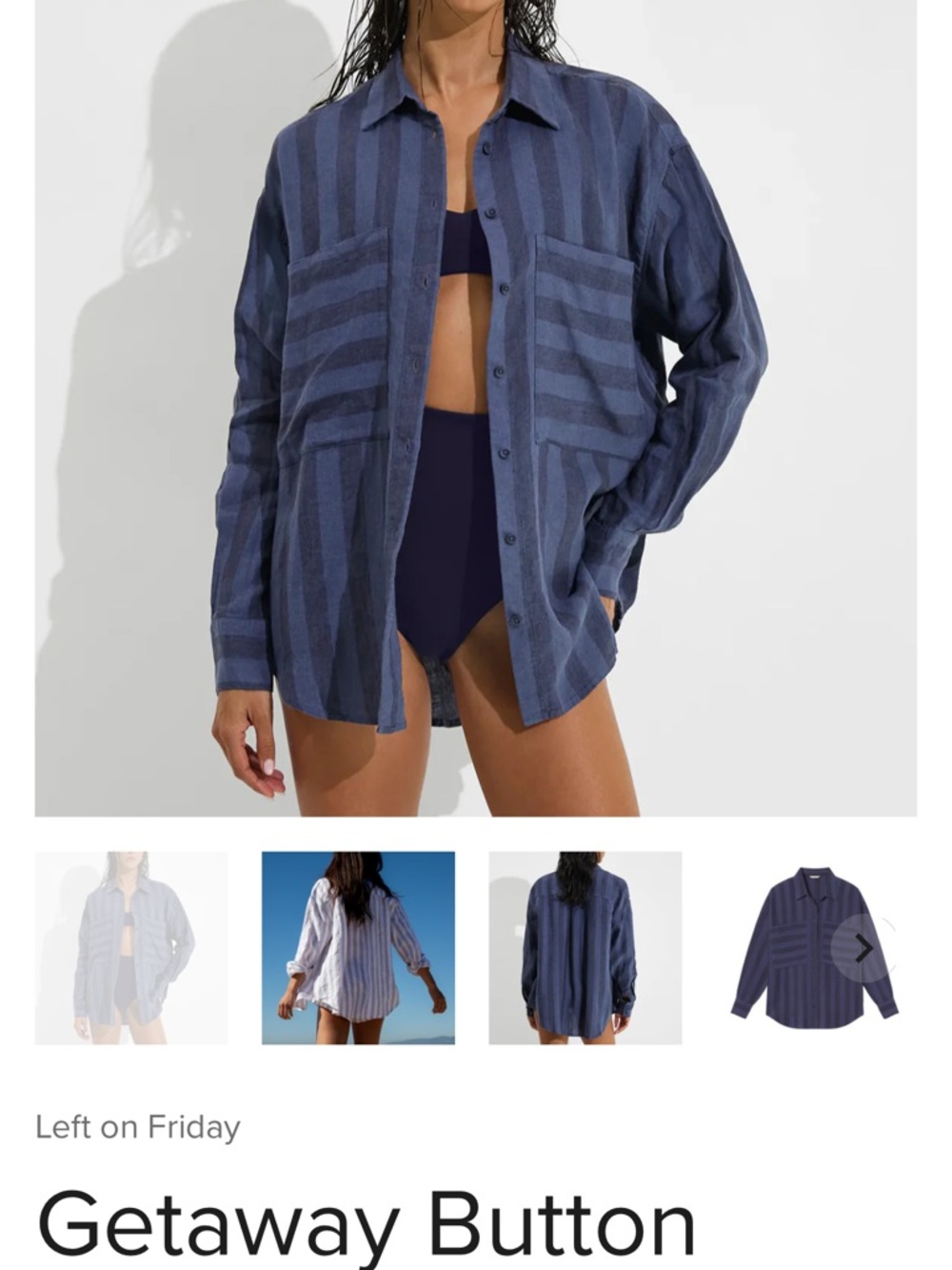 Left On Friday Women’s Blue Striped Button-Down Shirt - Picture 3 of 4